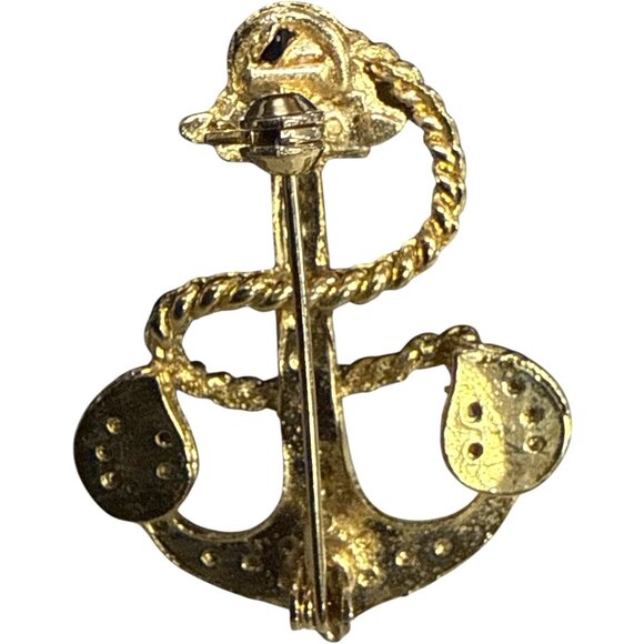Gold-Tone Crystal Anchor Brooch Pin Rope Detail MISSING STONE - Picture 3 of 3